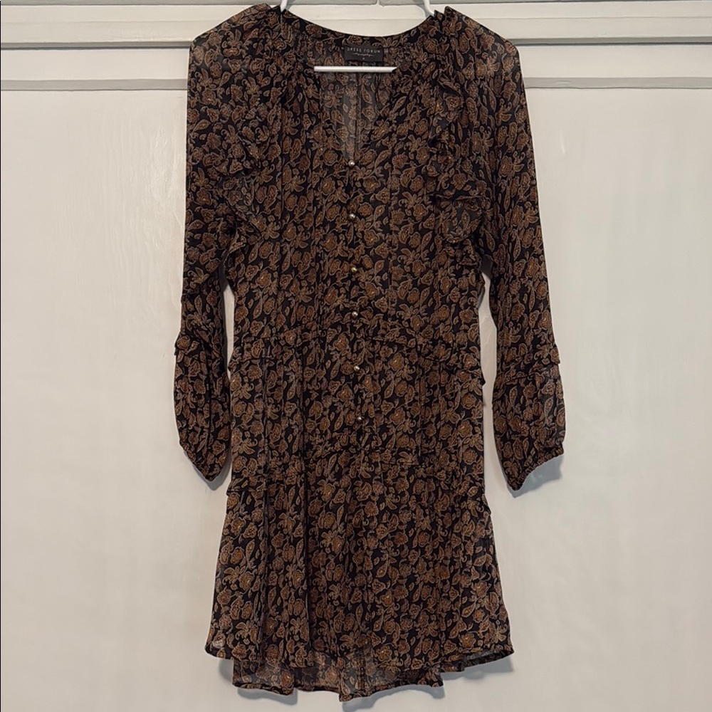 Dress Forum Brown and Black V-Neck Bishop Sleeve Sundress